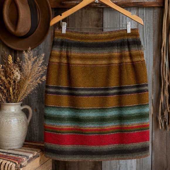 Intriguing Threads Dresses & Skirts - Inspired Vintage Wool Blend Striped Skirt Large Southwestern Cottagecore Boho